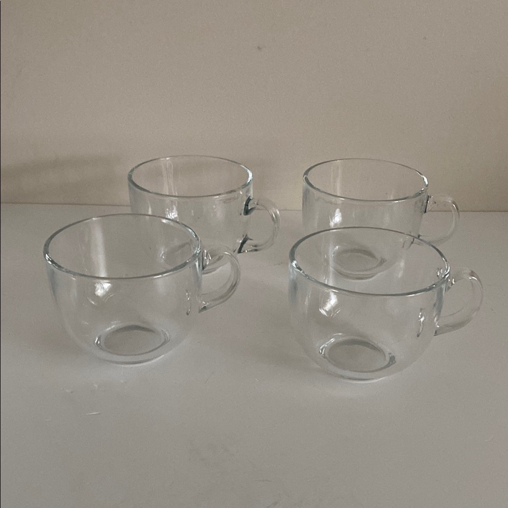 Vintage Clear Coffee Or Soup Mug Set Of 4 Heavy Glass PHC USA like new 16 Ounce
